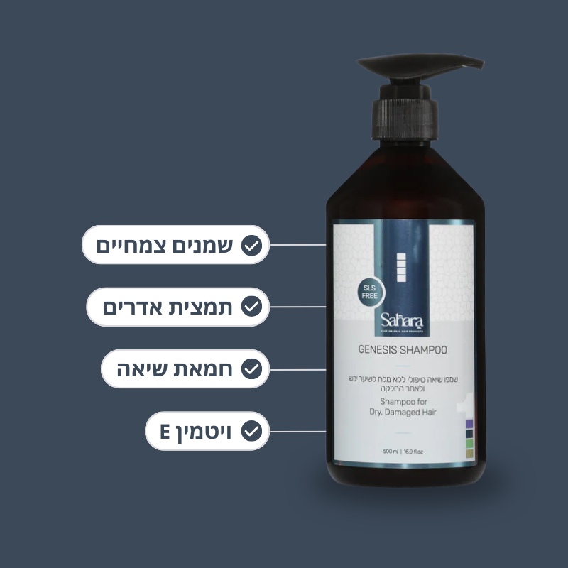 שמפו שיאה טיפולי ג'נסיס ללא מלח לשיער פגום, קשה, יבש, ולאחר החלקה
